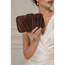 Famels Kadın Özel Model Pilse Desenli Abiye Çanta , Clutch Portföy El Gece Düğün Nişan Abiye Çantası Kahverengi