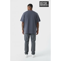 Superlife Erkek Büyük Beden A Baskılı 3xl-6xl Bisiklet Yaka Tshırt Spr26bts510-12 Gri