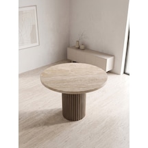 Lunera Traverten Yuvarlak Yemek Masası 120x120 Kapuçino