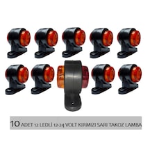 10 Adet 12 Ledli Mini Takoz Lamba 12-24 Volt Sarı Kırmızı
