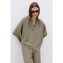 Suud Collection Haki Alessa Polo Yaka Tensel Bluz