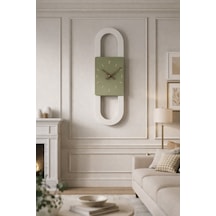 Berlin Ahşap Salon Duvar Saati Pilli Ledsiz Quartz Ultra Sessiz Mekanizma 28 Cm X 85 Cm Haki