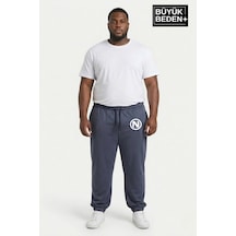 Süperlife Erkek Büyük Beden N Logolu Paça Lastikli Rahat Kesim Jogger İnce Eşofman Altı Spr26bea951-4 Koyu Mavi