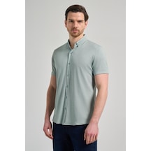 İmza Koyu Yeşil Uzun Kol Düz Örme Düğmeli Yaka Cepsiz Pamuklu Classic Slim Fit Gömlek 1004250152 704 Koyu Yeşil