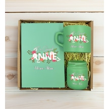Bk Gift Kişiye Özel İsimli Dtf Anne Temalı Yeşil Defter & Kahve Fincanı & Mum Hediye Seti-1, Anneye Hediye, Anneler Günü Hediyesi Kobitmeyencom30825 B