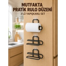 3 Lü Yapışkanlı Wc Kağıtlığı Siyah Rulo Tutucu Banyo Ve Mutfak Kullanımı - Lisinya