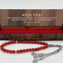 Doğal Akik Taşı Tesbih 33'lü Erkek Tesbihi Gri Damarlı Doğal Taş Tesbih Özel Ahşap Kutulu Gümüş Renk Püsküllü Tb21 24756408