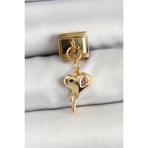 316l Çelik Sallantılı Zirkon Taşlı Eriyen Kalp Model Gold Renk Nomination Charm 5886 Çok Renkli