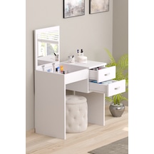 Bicabin Luxe Aynalı 2 Çekmeceli Organizer Dolaplı Makyaj Masası -Beyaz