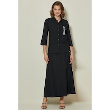 Bağcık Detaylı Siyah Dokuma Etek Siyah