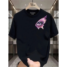Tarzsokak Unisex Kod 7 Eyelash Desen T-shirt Siyah