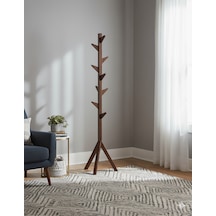 Ahşap Ayaklı Askılık Modern Elbise Askısı Kahverengi