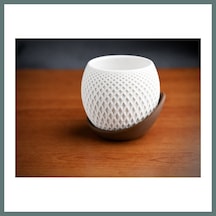 Bezos 3d Baskı Küre Saksı - Kafes Dokulu İki Parçalı Dekoratif Saksı - Beyaz-kahverengi Ventra Standart 83172030