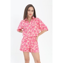 Gömlek Baskılı Kolu Duble Katlamalı - Fuşya-fuşya Fuşya