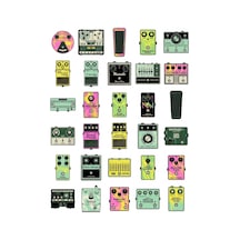 30 Adet Vintage Gitar Pedalı Sticker Seti - Laptop, Kılıf Ve Defter İçin Çok Renkli