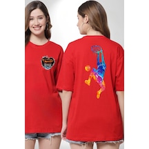 Smaç Basketbol Renkli Kırmızı Oversize Unisex Ön Ve Sırt Baskılı Tişört Kırmızı