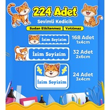 Sevimli Kedi Temalı Okul Kreş Kişiye Özel İsim Etiket Seti - Model 349 Çok Renkli