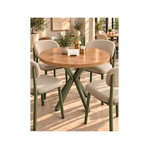 Kalınlaştırmalı Mutfak Cafe Balkon Bahçe Restoran Yemek Masası 70x70 Yeşil Çam Yuvarlak Çam Çam