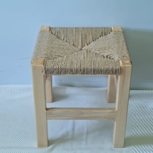 El Yapımı Jüt İp Örgülü Masif Çam Ahşap Tabure 34 Cm