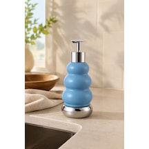 Trıo Dekoratif Premium 3 Boğumlu Sıvı Sabunluk 300 Ml Krom Görünümlü Pompalı Pastel Yeşil Banyo Ve Mutfak Sabun Dispenseri - 18,5 Cm X 7 Cm Mavi
