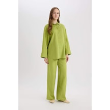 DeFacto Wide Leg Keten Karışımlı Geniş Paça Pantolon D8187AX25SPGN698