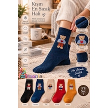 Footmania Kadın Kışlık 5 Çift Havlu Thermal Teddy Desenli Çorap Çok Renkli