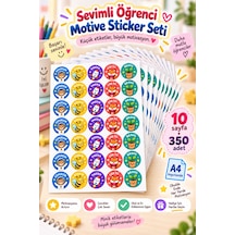 Sevimli Öğrenci Motive Sticker Seti 350 Adet 10 Sayfa Aferin, Bravo, Harika, Çok İyi Ve Süpersin Etiketleri Çok Renkli