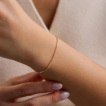 14 Ayar Pembe Mineli İnce Altın Bileklik 1.25 Gram 17+3 Cm T14697 Çok Renkli