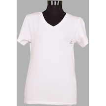 H Logo Nakışlı Kadın T-shirt Ecru Ekru