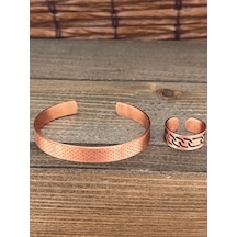 Ayarlanabilir Ölçü Saf Bakır Bileklik Yüzük Seti Bakır Bileklik Bakır Yüzük Set Rose Gold
