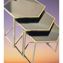 Zigon Zlf 3Lü C Model Metal Çelik Rose Renk Kaplama Mdf Siyah Mer (429079270)