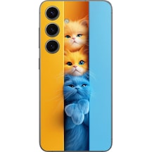 Samsung Galaxy S24 Uyumlu Mavi Sarı Kediler Baskılı Silikon Kılıf Renkli