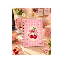 Fiyonklu Kirazlı A5 Spiralli Hard Cover Kapak Defter 80 Yaprak-160 Sayfa Pembe