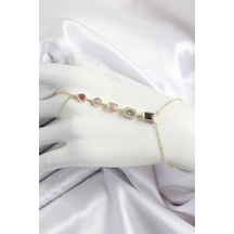 Pirinç Renkli Zirkon Taşlı Y Model Gold Renk Kadın Şahmeran Altın