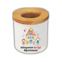 Okul Teması Baskılı Masaüstü Kalemlik Öğretmenler Günü Hediyesi Beyaz