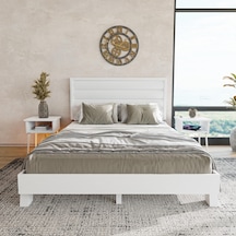 Hüma Model Beyaz Renk Çam Ahşap Karyola Yatay -278 180 x 200 CM