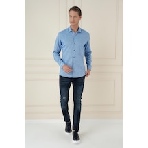 Efor Slim Fit Dokulu %100 Pamuk Mavi Gömlek G 1584 Mavi