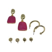 Gold Pembe Mineli Vidalı 4'lü Küpe Seti
