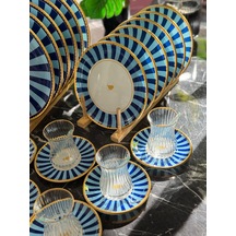 34 Parça Iwon Blue Yaldızlı 6 Kişilik Pasta Çay Servis İkram Takımı-4908 Lacivert