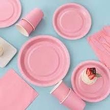 Pembe 16 Adet Tabak Ve 16 Adet Pembe Bardak