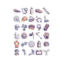 30 Adet Retro Yol Bisikleti Sticker Seti - Laptop, Kask, Matara Çok Renkli