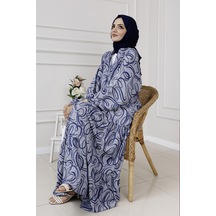 Sevitli Dalga Desen Robalı Elbise-lacivert-5283