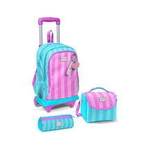 Coral High Kids Turkuaz Pembe Çizgili 3 Lü Okul Çanta Seti Set0123971 Çok Renkli