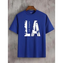 Flood Of Style Erkek Siyah La Baskılı Oversize Bisiklet Yaka Tshirt