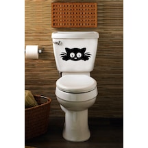 Kedi Figür Klozet Sticker Siyah