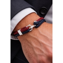 Crimson Navy Knot Hakiki Deri Örgü Çelik Detay Erkek Bileklik-50-672 Antrasit