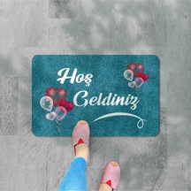Dijital Baskılı Kapı Önü Paspas Hoşgeldiniz Yazılı Çiçek Desenıç Ve Dış Kapı Paspası Yıkanabilir Açık Bej