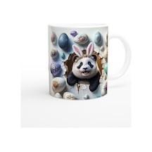 Tavşan Kulaklı Çiçek Taçlı Panda Temalı Baskılı Kupa Bardak Renkli