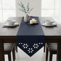 1 Adet Deri Runner-40x140 Cm-çiçek Desenli Runner Lacivert