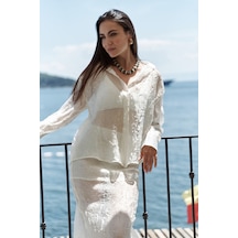 Mai Collection Mai Studios Co. Sorcha Ekru Transparan Gömlek Etek Takım Ekru